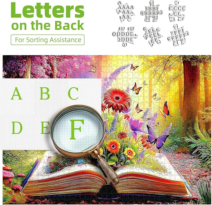 MINIWAN 500 Piece Puzzles for Adults - Enchanted Book Forest Floral Jigsaw Puzzle, 23x15 Inches with Unique Irregular Shaped Pieces for Relaxation & Home Wall Decor