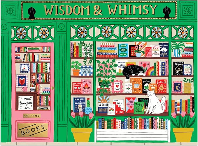 Galison Wisdom & Whimsy – 1000 Piece Foil Jigsaw Puzzle Featuring Beautiful Artwork of A Bookshop Scene