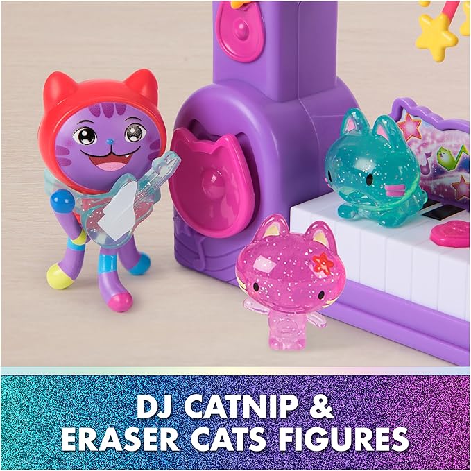 DreamWorks GABBY'S Dollhouse The Movie, Paw-Some Party Story Set with DJ Catnip, 2 Eraser Cat Toy Figures & Accessories, Kids Toys for Girls & Boys Ages 3 and Up