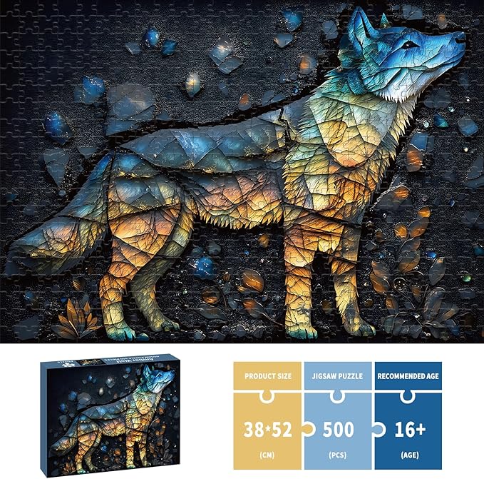 500 Piece Puzzles for Adults, Wolf Jigsaw Puzzles 500 Pieces - Amber Wolf, Impossible Puzzle for Home Decor, Finished Size 20.47 * 14.96”, with 1:1 Poster, Letter on The Back