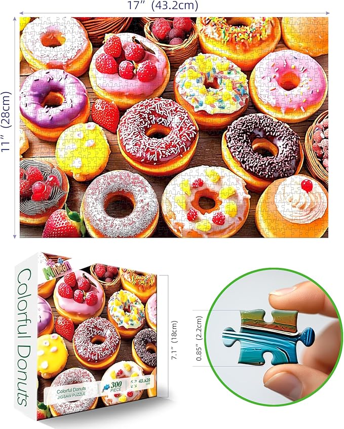 MINIWAN 300 Piece Jigsaw Puzzle for Adults - Delightful Donuts Design - Challenging Adult Puzzle for Family Game Nights & Gifts - Fun Finished Size 17 x 11 Inches