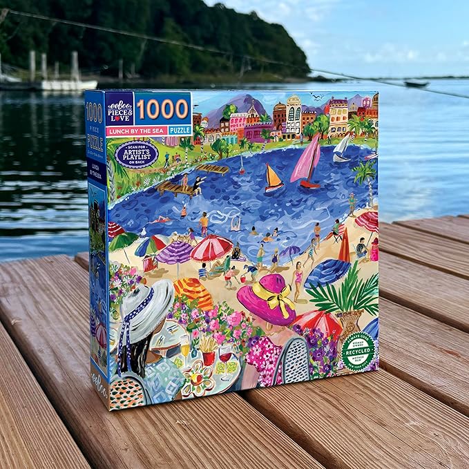 eeBoo 1000 Piece Puzzle - Lunch by The Sea Jigsaw Puzzle for Adults, Square 23" x 23" Made with Recycled Board & Vegetable-Based Ink
