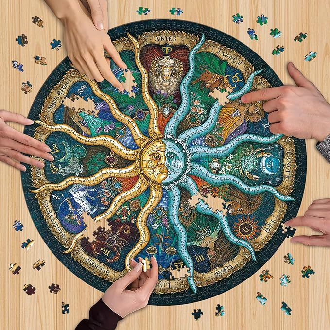 Zodiac Puzzles for Adults 1000 Pieces - Round Horoscope Astrology Jigsaw Puzzle, Challenging Difficult Mandala Constellation Puzzle for Adults, 26.7 Inch