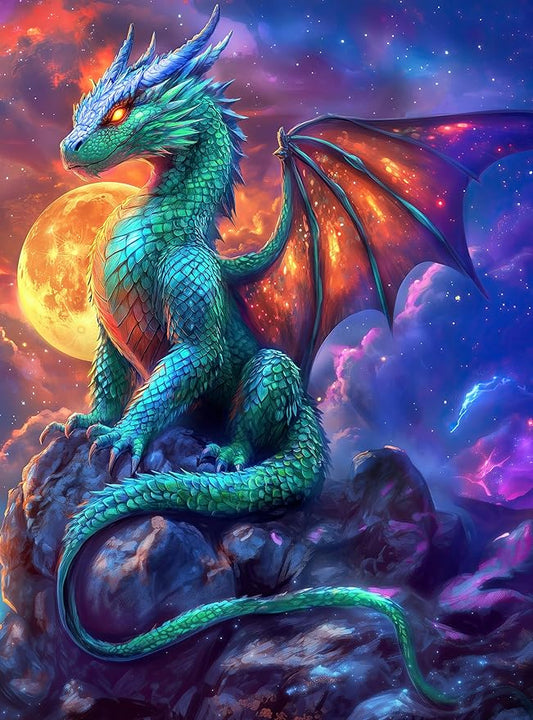 1000 Piece Jigsaw Puzzle for Adults - Gothic Fantasy Dragon Under The Moonlight - Challenging Puzzle Perfect for Game Nights - Colorful and Unique - 20x27 inches (Dragon Eclipse)