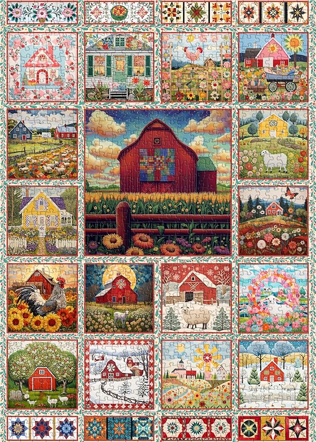 PICKFORU Farmyard Collage Puzzles for Adults, Vintage Animal Farm Barn Jigsaw Puzzles 1000 Pieces Rooster, Challenging Unique Retro Scene Theme as Wall Decor