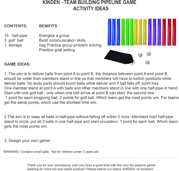 KINDEN Team Building Exercise Activities Pipeline Kit Group Games, Half Pipes Indoor Outdoor Ice Breaker Group Learning Team Work Youth Sports for Kids Teens, Children, Adults Competition Funny Games