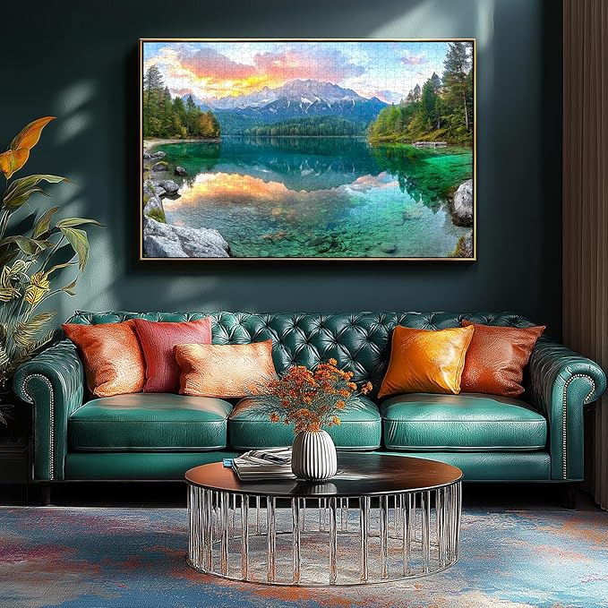 Eibsee Lake Jigsaw Puzzles 1000 Pieces Nature Landscape Puzzles for Adults 1000 Pieces with Letters on Back Hard Impossible Difficult Challenging Family Puzzle Mountain Scenery Lake Puzzles