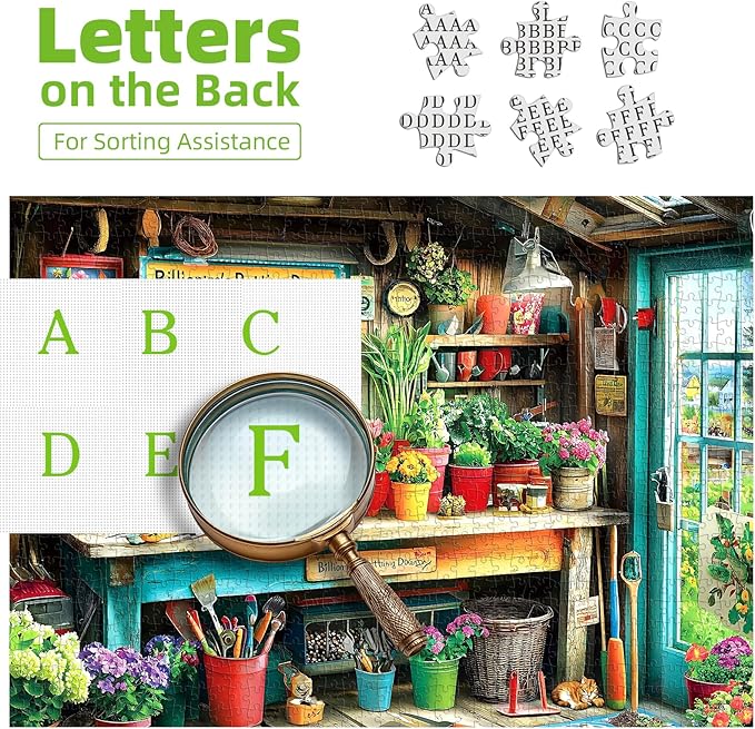 MINIWAN Billionaire's Potting Shed Garden Puzzles for Adults 1000 Pieces, Cozy Gardener's Workbench with Flowers Cat Jigsaw Puzzle, Gift for Garden & Cottagecore Lovers 27.5x19.7 Inch
