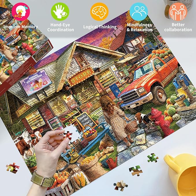 HUADADA Puzzles for Adults 1000 Pieces,Challenging Game Toys, Puzzles 1000 Pieces,Impossible Puzzle, Family Decoration Puzzle 1000-Countryside Supermarket