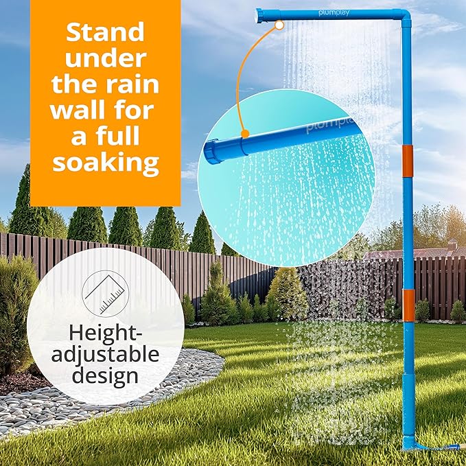 Plum Play Kids Outdoor Water Play Equipment - Rainfall Shower Toys for Kids, Toddler Outdoor Toys, Sturdy Backyard Water Activities, Summer Fun, Backyard Games for Kid, 3+ years and Up (Rain Wall)