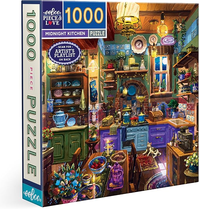 eeBoo 1000 Piece Puzzle - Midnight Kitchen Jigsaw Puzzle for Adults, Square 23" x 23" Made with Recycled Board & Vegetable-Based Ink