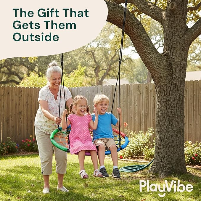 PLAYVIBE Spider Web Tree Swing Gift - 40 in Multicolor Saucer Swing - 440 lb Capacity with Hanging Straps & Carabiners - Weather-Resistant Outdoor Play for Kids & Toddlers Year-Round Family Fun