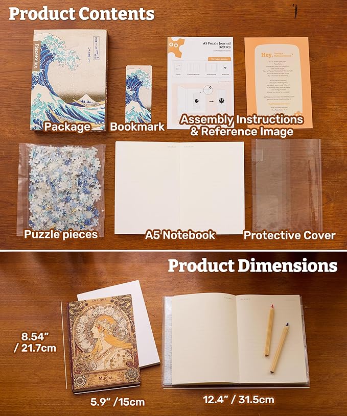 PieceRelax A5 3D Puzzle Journal for Adults, 300 Piece Plastic Jigsaw Book Cover (Includes Notebook) - Katherine Blower - Warm Glow, Unique Gift [YA1072]