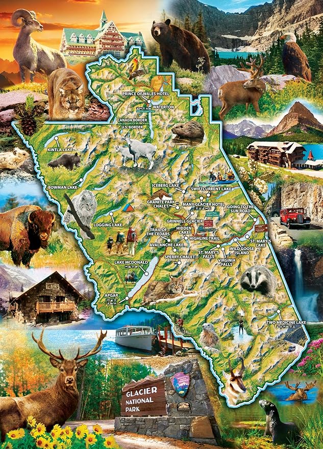 MasterPieces National Parks Maps 1000 Piece Jigsaw Puzzle for Adults, Family, Or Youth - Glacier National Park