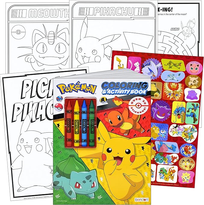 Bendon Pokemon Stickers Activity Set with Pokemon Coloring Book with Stickers, Reward Sticker Set, Craft Door Hanger