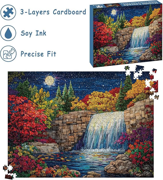 Stained Glass Puzzles for Adults 1000 Pieces, Forest Landscape Jigsaw Puzzles, Nature Difficult Challenging Jigsaw Puzzles, Finished Size 27.56 * 19.69", with 1:1 Poster, Letter on The Back
