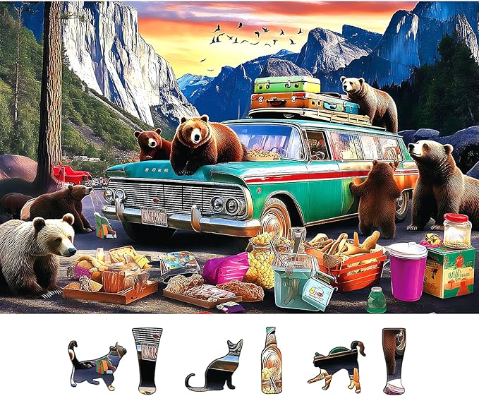 Bears’ Car Picnic 500 Piece Puzzle for Adults, Fun Puzzles for Adults 500 Pieces with HD Print & Poster, 23" X 15" Dust Free, for Gifts Halloween Christmas Family Games Lovers