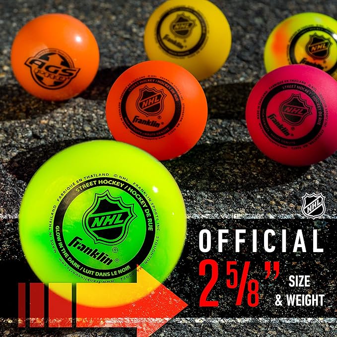Franklin Sports NHL Street Hockey Balls - No Bounce Outdoor Street + Roller Hockey Balls - Official Size for Youth + Adult Street Hockey - Assorted Colors - 1, 2, 3, and 15 Bulk Packs
