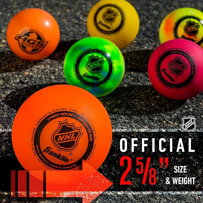 Franklin Sports NHL Street Hockey Balls - No Bounce Outdoor Street + Roller Hockey Balls - Official Size for Youth + Adult Street Hockey - Assorted Colors - 1, 2, 3, and 15 Bulk Packs