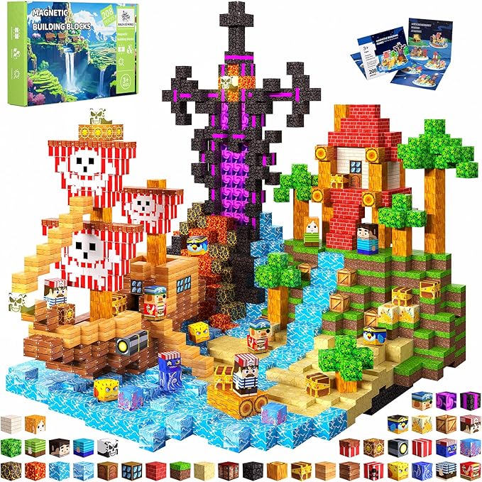 Magnetic Blocks, 208PCS Magnetic Building Blocks, Magnetic Cubes for Kids 4-8, Sensory Toy for STEM Constructions Magnetic Blocks for Boys Girls Age 3+, Holiday Birthday Gifts