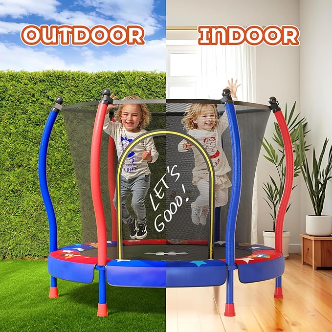 Happin® 55’’ Trampoline for Kids with Safety Enclosure, Indoor & Outdoor Toddler Trampoline, Ultra Safe Design with Multi Activity Accessories, Perfect Toddler Gift for Boys & Girls Ages 1–8