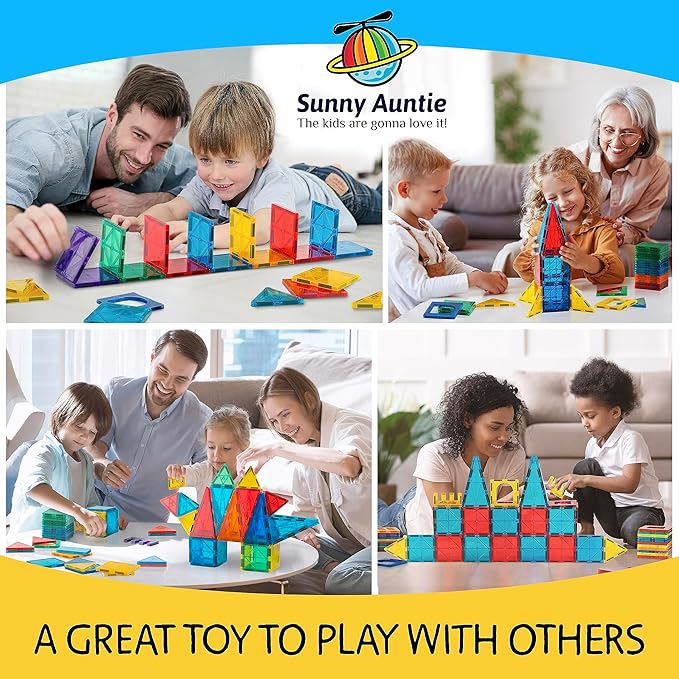 Magnetic Tiles 125 PCS XL Set with Storage Bag – Magnetic Building Tiles for Kids Ages 3-8, STEM Magnet Construction Toy for Boys & Girls