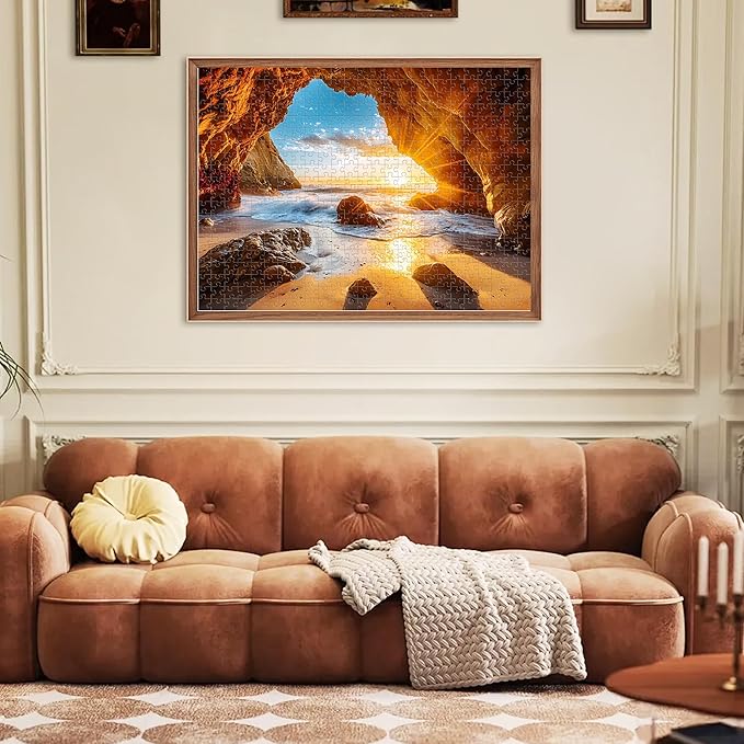500 Pieces Puzzles for Adults Jigsaw Puzzle Beach Sea Cave Sunset Puzzle for Elderly, Recycled Paper Puzzle 500 Pieces, Art DIY Challenging Puzzle Family Game Gift for Friends, 20.5 x 15 in