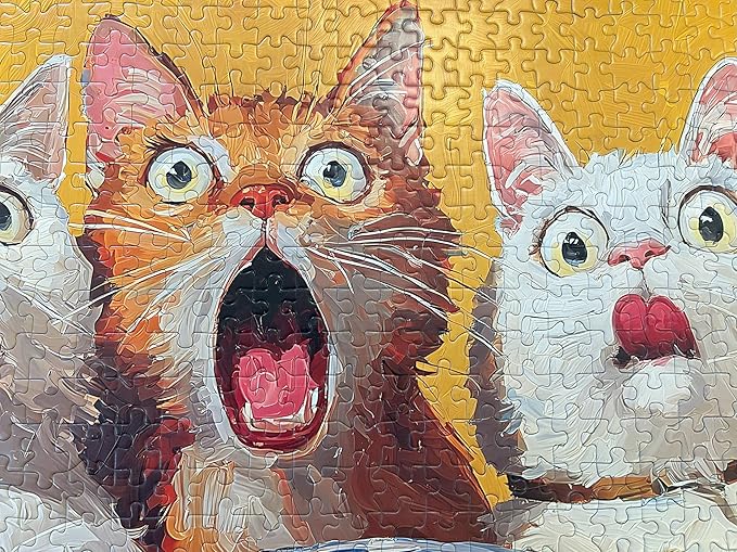1000-Piece Adult Puzzle - Fun Jigsaw Puzzle for Adults Surprised Cats Oil Painting, Challenging Fun Puzzle for Adults, Colorful Animals Art Puzzle, Great Gift Idea, 26.65 x 19.25 in