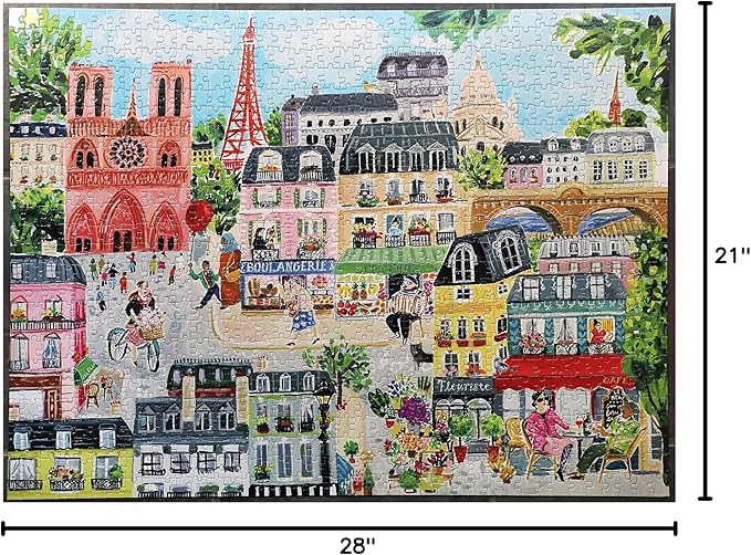 eeBoo 1000 Piece Puzzle - Paris in a Day Jigsaw Puzzle for Adults, Rectangular 28" x 21" Made with Recycled Board & Vegetable-Based Ink