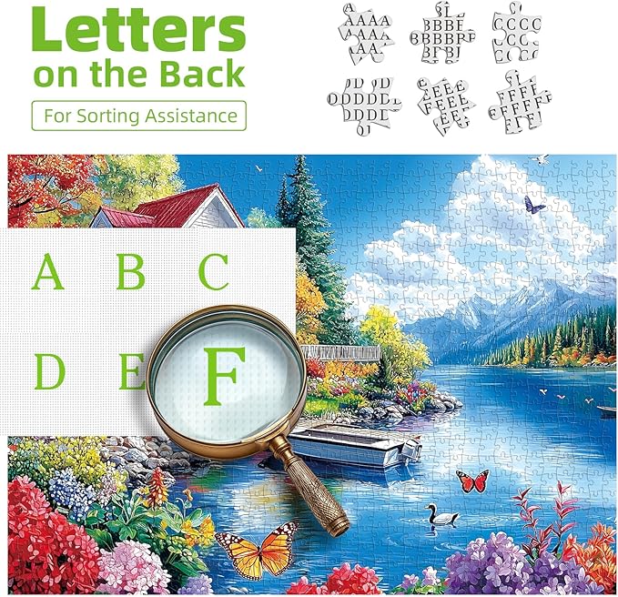 1000 Piece Jigsaw Puzzle for Adults, Lakeside Cottage Mountain House Puzzles for Family, Decoration, Gifts, Party Game, Finished Size 27.5" x 19.7"