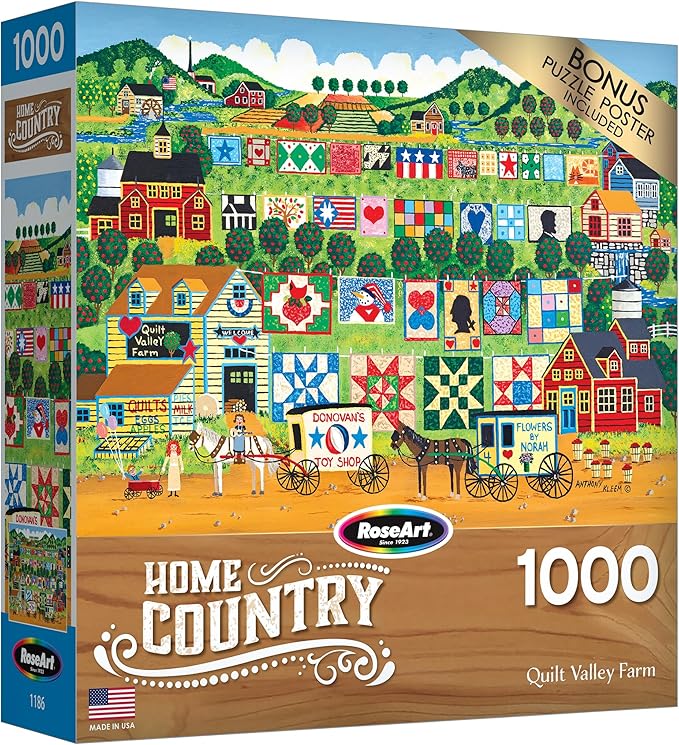 RoseArt - Home Country- Quilt Valley Farm - 1000 Piece Jigsaw Puzzle for Adults