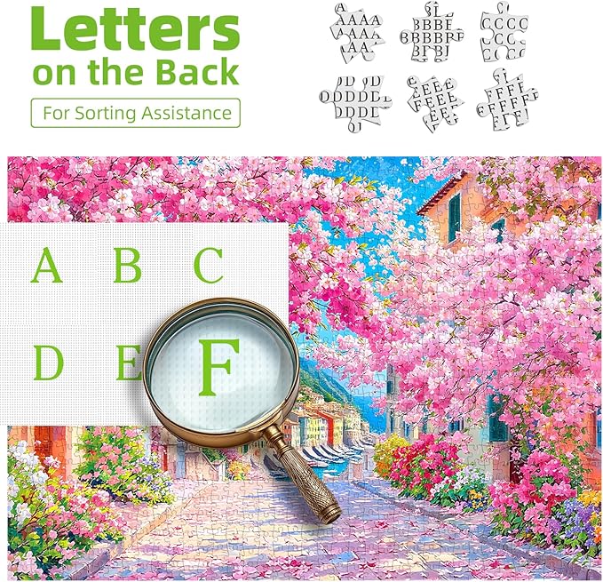 Cinque Terre Cherry Blossom Street 1000 Piece Puzzle for Adults, Fun Spring Puzzles for Adults 1000 Pieces with HD Print & Poster, 27.5 X 19.7 Dust Free, for Gifts Halloween Christmas Family Games