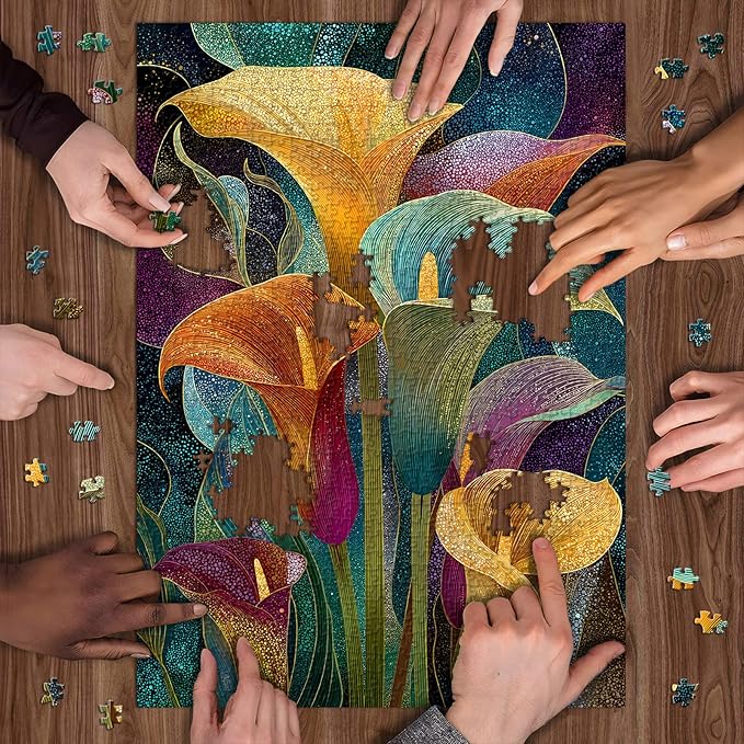Calla Lily Flower Puzzle for Adults 1000 Pieces，Colorful Floral Plant Art Puzzle, Rainbow Calla Lily Impossible Hard Difficult Challenge for Adults