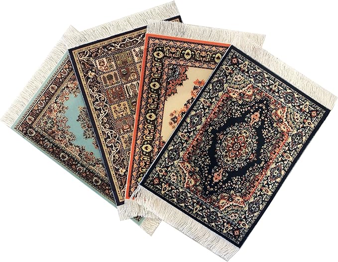 Set of 4 Dollhouse Area Rugs – Miniature Carpet Accessories for Doll Houses, 6 x 4 Inch Rectangular Floor Décor, Oriental Style