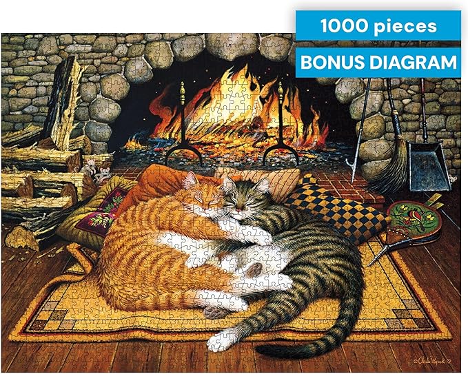 Buffalo Games – Charles Wysocki All Burned Out 1000 Piece Jigsaw Puzzle for Adults, Cozy Cat Fireplace Americana Artwork, Made in USA