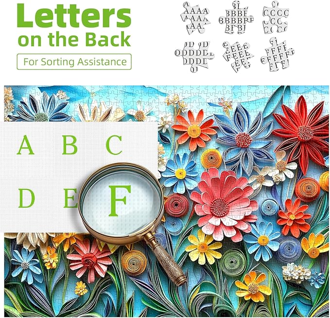 MINIWAN 3D Quilling Paper Art Colorful Wild Flowers Puzzles for Adults 1000 Pieces, Vibrant Multicolor Paper Quilling Floral Jigsaw Puzzle, Gift for Flower & Art Lovers 27.5x19.7 Inch