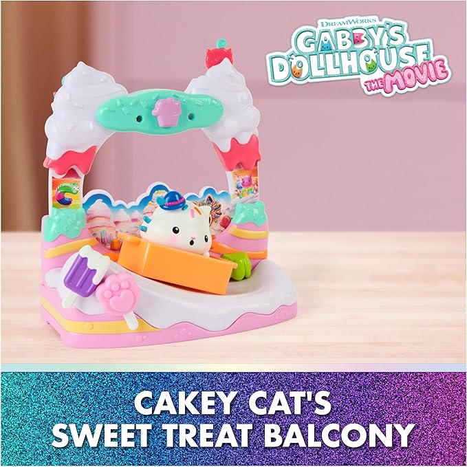DreamWorks GABBY'S Dollhouse The Movie, Cakey Cat's Sweet Treat Balcony with Toy Figure & Dollhouse Accessories, Kids Toys for Girls & Boys Ages 3 and Up