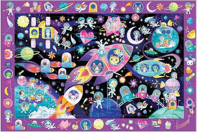 Mudpuppy Cosmic Dreams – 64 Piece Search & Find Jigsaw Puzzle Featuring Cats in A Whimsical Outer Space Wonderland and Over 40 Hidden Images to Find