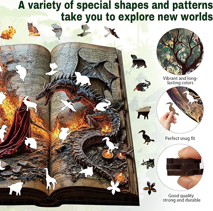 Wooden Puzzles for Adults, Dragon Wooden Puzzles 200 Pieces, Irregular Animals Fun Puzzles for Adults
