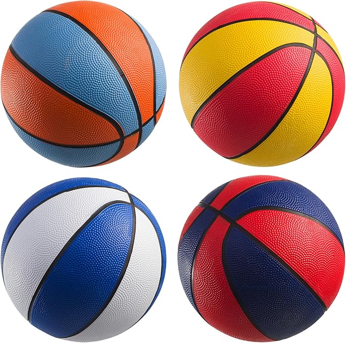 Rubber Mini Basketballs 7 Inch, Size 3 (Pack of 12) - Assorted Colors Indoor or Outdoor Basketball for Kids, Boys & Girls, for Small Hoops, Pool, Game Prizes, Arcade Games, and Party Favors with Pump