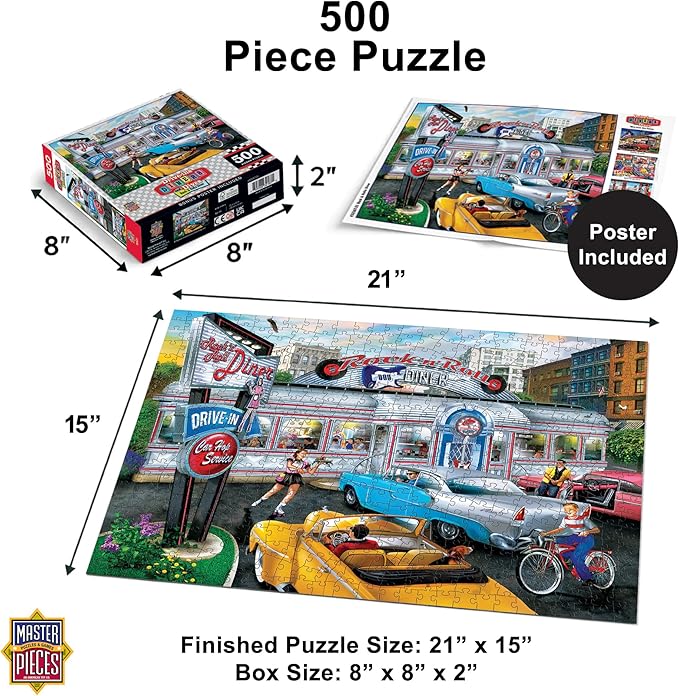 Masterpieces 550 Piece Jigsaw Puzzle For Adults, Family, Or Kids - Rock & Rolla Diner - 18"x24"