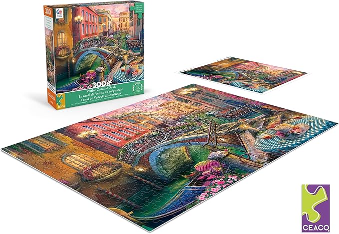 Ceaco - Large Piece Jigsaw Puzzle - Ann Jasperson - Venice Canal at Dusk - Relaxing and Fun Activity for Adults