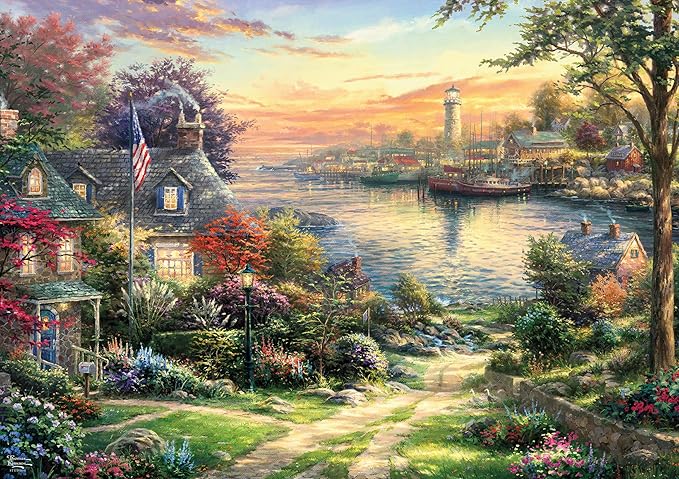 Ceaco – New England Harbor Jigsaw Puzzle – Thomas Kinkade Studios - 300 Piece Oversized Puzzle for Adults with Poster - Scenic Artwork – Large Pieces – Made in USA