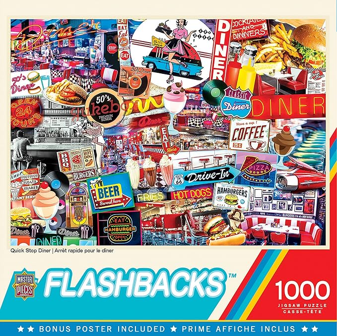 MasterPieces - 1000 Piece Jigsaw Puzzle, Quick Stop Diner, Fun for Adults, Family, Kids, Non-Glare Finish, 19.25" x 26.75"