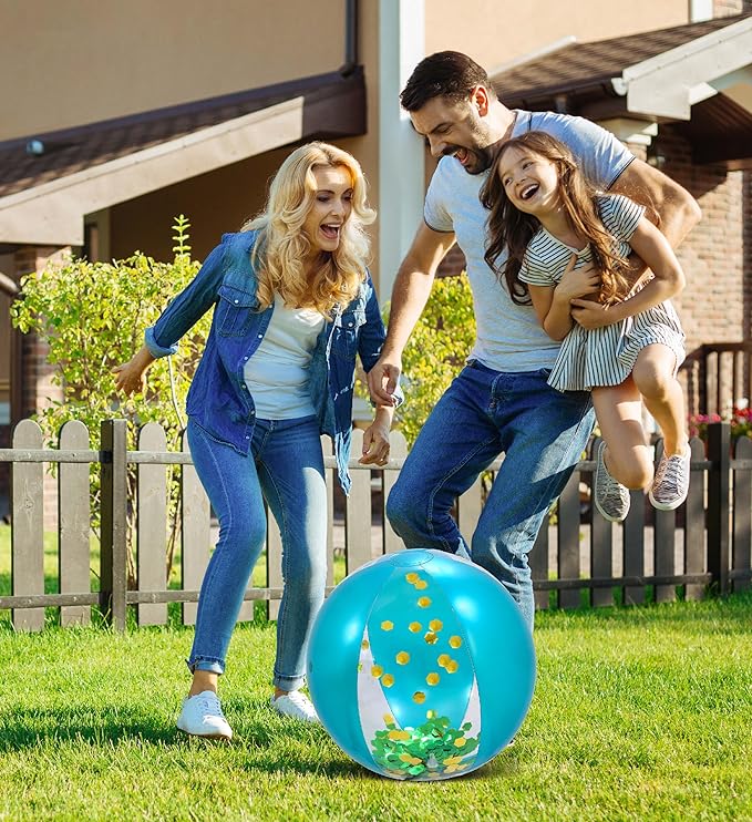 POZA Inflatable Beach Balls - Elegant Glitter Confetti Premium Floaters, Heavy Duty Vinyl Floatation Pool Toys for Pool Beach Party, UV Resistant Pool Décor