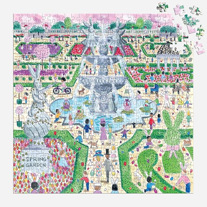 Galison Spring Egg Hunt – 500 Piece Michael Storrings Jigsaw Puzzle Featuring Beautiful Artwork of an Easter Spring Garden Egg Hunt