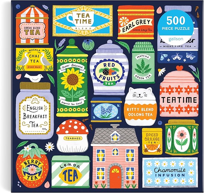 Galison Spot of Tea – 500 Piece Jigsaw Puzzle Featuring Charming Illustrations of A Variety of Tea Packets from Around The World