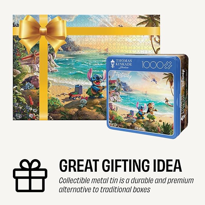 Ceaco - Disney - Thomas Kinkade - Lilo and Stitch - 1000 Piece Jigsaw Puzzle for Adults - Collectible Tin Case - Finished Size is 26.6 x 19