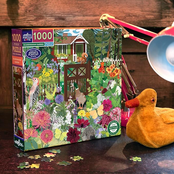 eeBoo 1000 Piece Puzzle - Scandinavian Garden Jigsaw Puzzle for Adults, Square 23" x 23" Made with Recycled Board & Vegetable-Based Ink