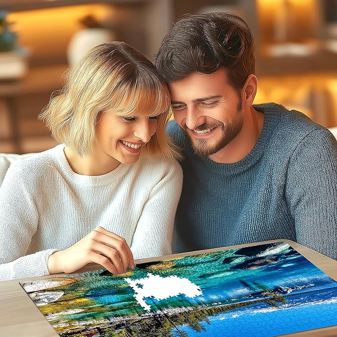 Landscape Jigsaw Puzzle 1000 Pieces Lake Tahoe Scenery with Clear Turquoise Waters, Snow-Capped Mountains & Pine Forests, Challenging & Fun Puzzle for Adults and Teens, Ideal Gift & Home Decor